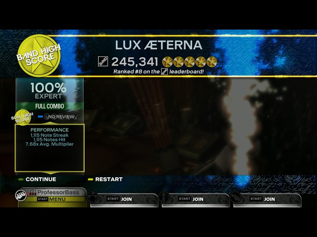Rock Band 3: Custom Song FC "Lux Æterna" on Bass (245,341)
