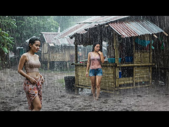 INSANE RAINSTORM in Indonesia! ⚡Heavy Rain & Loud Thunder in a Quiet Village ⚡| Overcome Insomnia