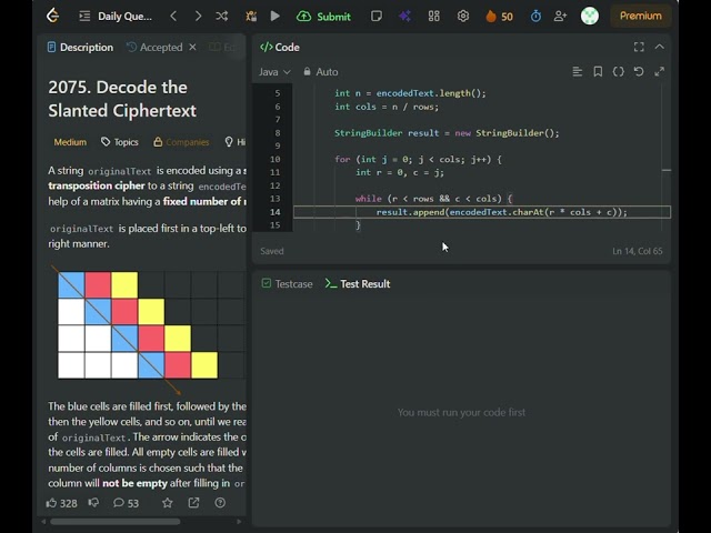 2075. Decode the Slanted Ciphertext | Eslihai Coding | Leetcode 2075 #leetcode #eslihai #java 