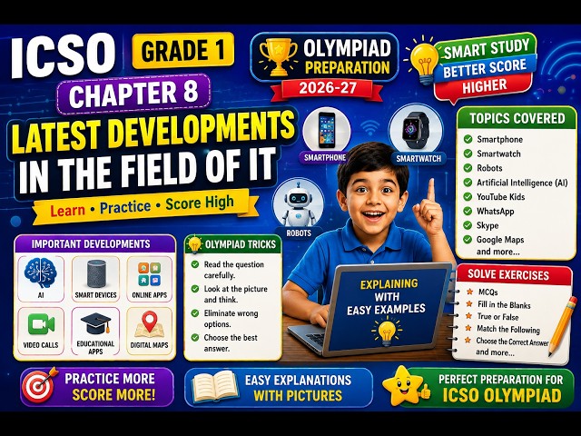 ICSO 2026 Grade 1 Computer Chapter 8 | Latest Developments in IT | Solved Questions & Tricks