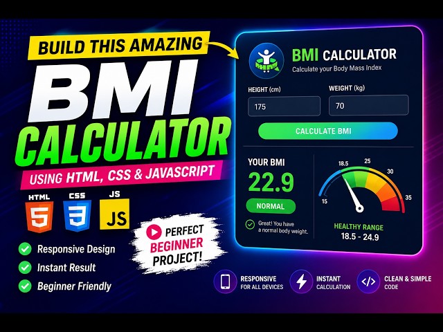 BMI Calculator Using HTML CSS & JavaScript | Beginner JavaScript Project with Source Code