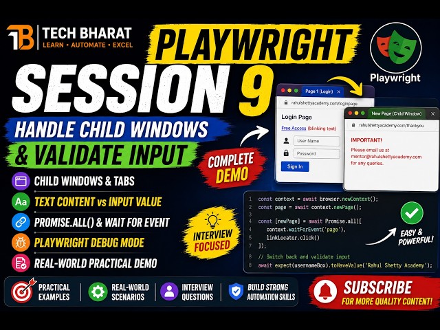 Handle Multiple Tabs & Child Windows | Codegen, Debugging & Promise.all | Session 9 | Tech Bharat