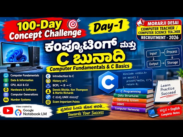 Day–1 | ಕಂಪ್ಯೂಟಿಂಗ್ ಮತ್ತು C ಬುನಾದಿ | Computer Fundamentals & C Basics | 100-Day Concept Challenge |