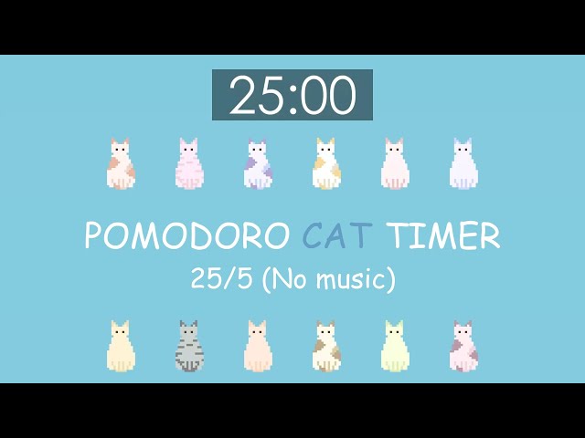 Pomodoro Cat Timer 25/5 ( No Music ) - Pixel cat animation timer for your study session 📚
