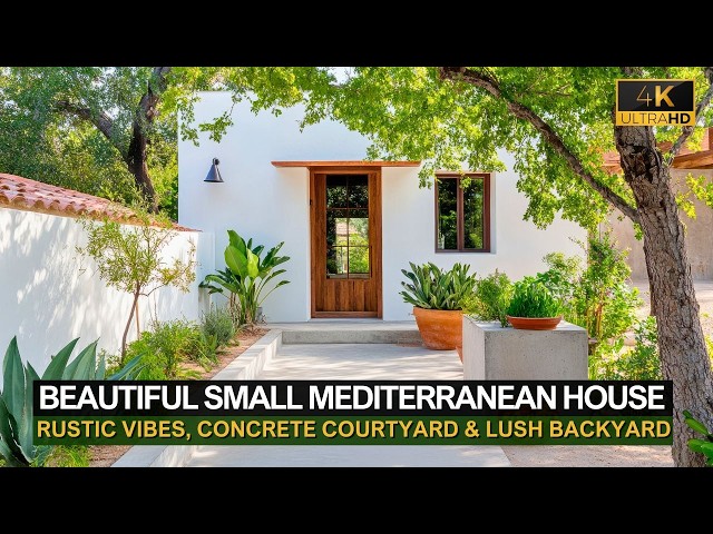 Beautiful Small Mediterranean House with Rustic Farmhouse Vibes, Concrete Courtyard & Lush Backyard!