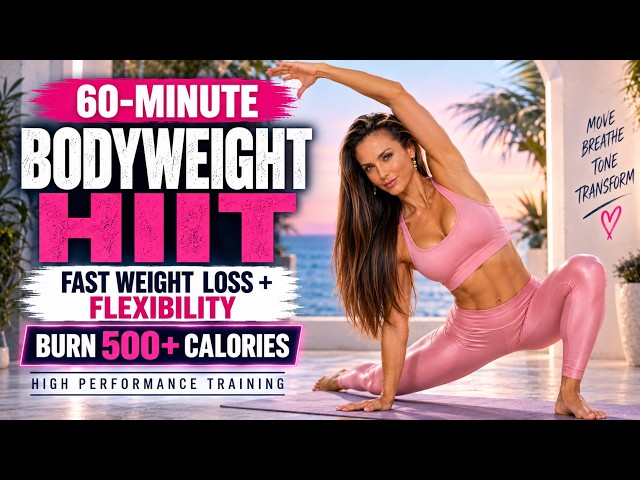BURN 500+ CALORIES 🔥 60-MIN NO EQUIPMENT HIIT | FULL BODY FAT BURN, TONING + ABS, Flexibility