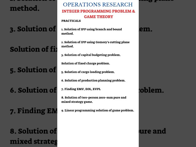 PRACTICALS  | INTEGER PROGRAMMING PROBLEM & GAME THEORY | OPERATIONS RESEARCH #reels