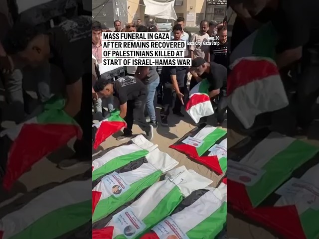 Mass funeral in Gaza after remains recovered of Palestinians killed at start of Israel-Hamas war