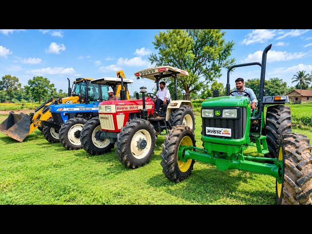 JCB Loading Soil! Swaraj, Eicher, Sonalika, Mahindra & John Deere 4x4 Tractor River Crossing