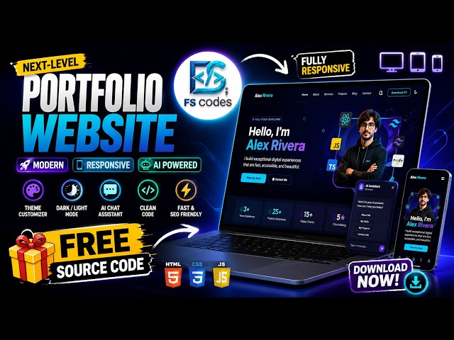 I Built an INSANE AI Portfolio Website 🤯 | HTML CSS JavaScript | Free Source Code