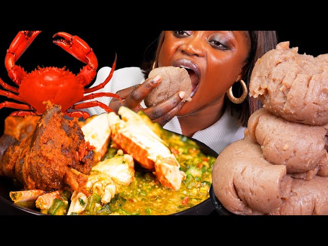 Asmr mukbang🍛fufu amala,SEA FOOD OKRO, fried fish , draw soup, CRAB, Meat, EATING SOUND