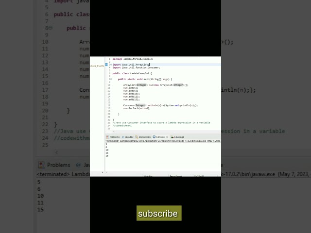 Lambda function, Consumer interface and Arraylist #code #java #programming #developers #shortsvideo