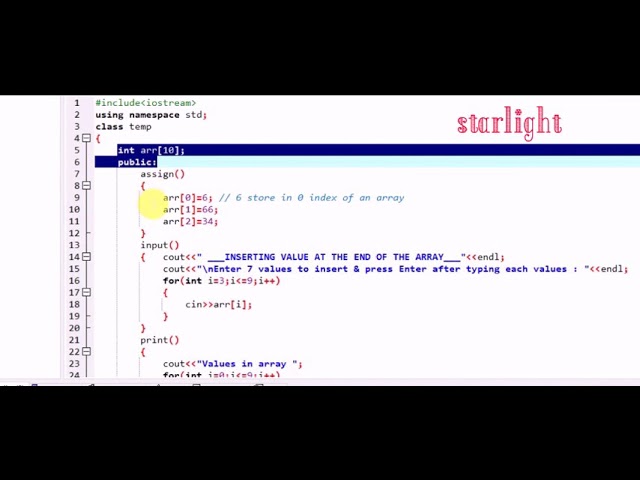 Program to insert value at the end of an array C++
