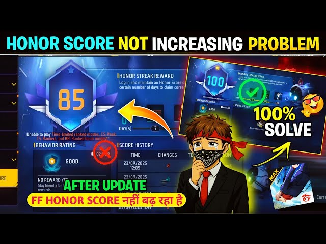 HONOR SCORE NOT INCREASING🤯 AFTER UPDATE | HONOR SCORE FREE FIRE PROBLEM | HONOR SCORE KAISE BADHAYE