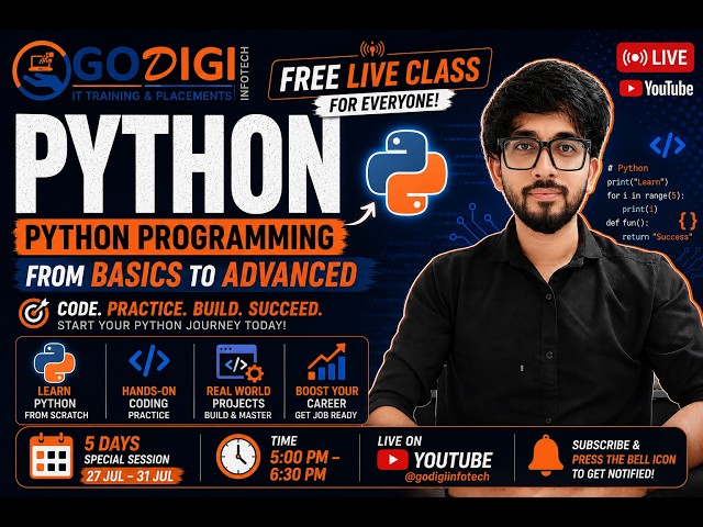 🔴 FREE Python Live Class | Day 1 | Python Programming for Beginners | Learn Python from Scratch |