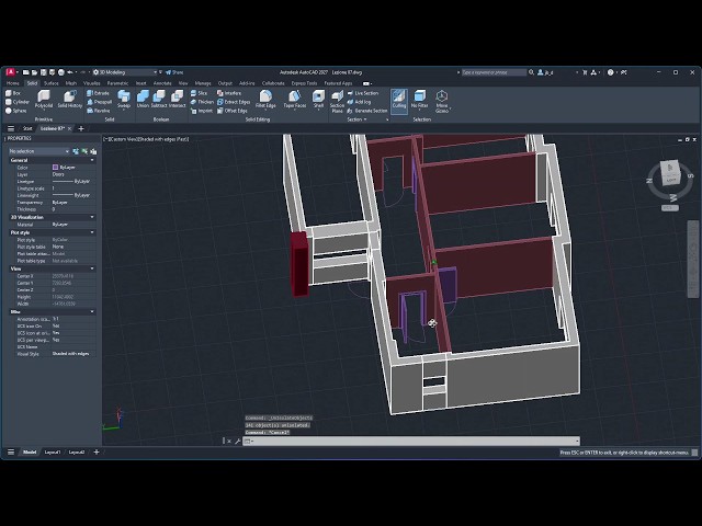 AUTOCAD 3D - Lesson 07 - Open BIM, Opening, Void, Boolean, Add, Subract, Intersect, Thicken, Shell
