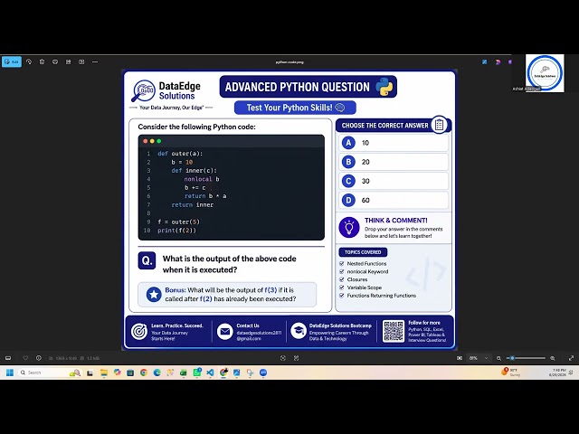 Advanced Python Interview Question | Closures, Nested Functions & nonlocal Explained Step-by-Step
