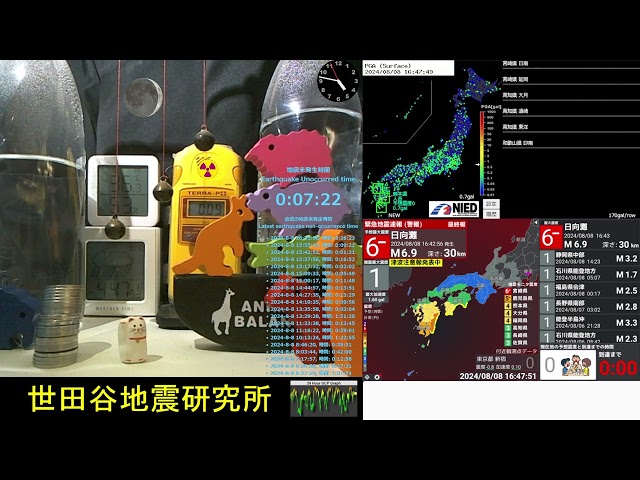 2024/8/8 16:44 日向灘で地震⚠️津波注意報 震度6弱 深さ30km M6.9 Earthquake in Hyuga-Nada Japan  ⚠️Tsunami Warning