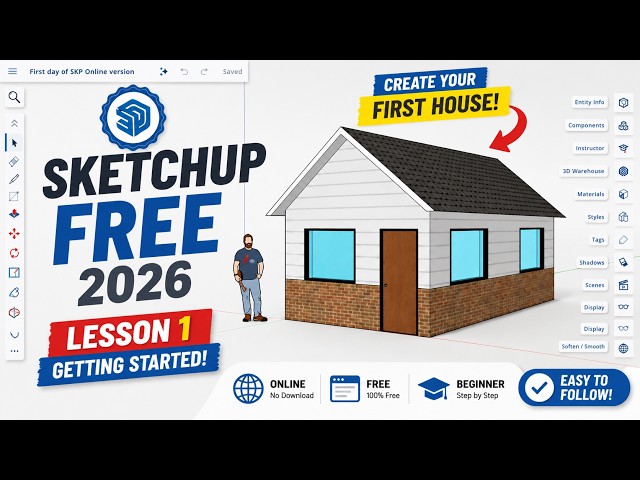 Getting Started with SketchUp Free 2026 – Create a House Model | Lesson 1