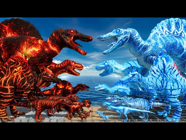 Dinosaurs Bridge Challenge | Fire Spinosaurus vs Ice Spinosaurus | Animal Revolt Battle Simulator