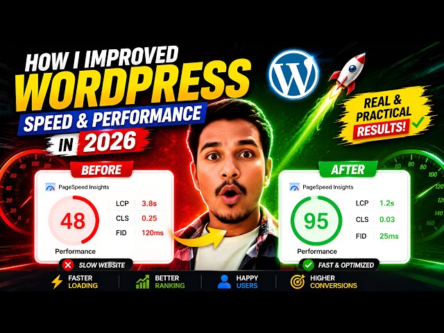 How to Improve WordPress Speed & Performance in 2026 🚀 | 95+ PageSpeed Score (Real Results)
