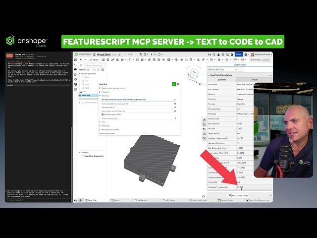 Text → Code → CAD preview: A parametric heat sink generated entirely by AI