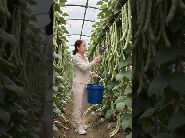 🫘 Efficient Yardlong Bean Harvesting in a Greenhouse