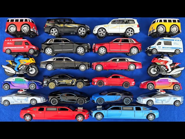 Diecast Toy Car Video | Limousine, Bugatti Chiron, Rolls Royce, Motor Bike & GT-500