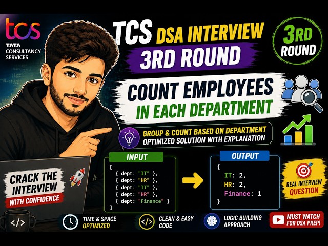 3RD Round | TCS DSA Interview Question | Count Employees in Each Department | #video #shorts