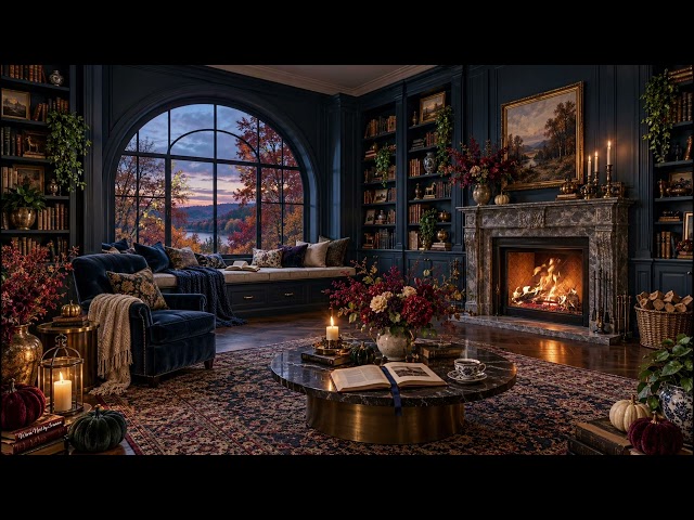 Autumn Reading Room Fireplace 🍂 Pure Crackling Fire Sounds for Reading, Study & Sleep | No Music