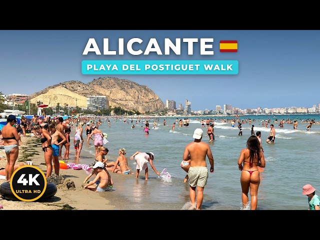 🏖️ Alicante Beach Walk | Playa del Postiguet under Santa Bárbara Castle | Spain 2026 | 4K