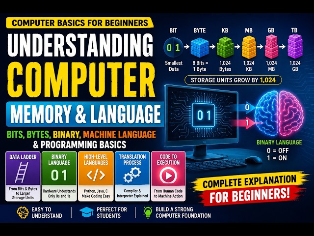 Computer Memory Explained for Beginners in Telugu |  Bits, Bytes, KB, MB, GB, TB & Binary Language