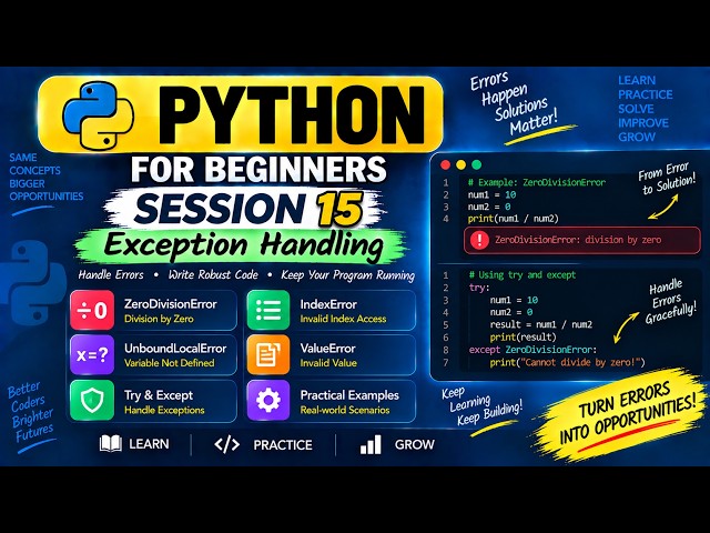 Python Session - 15 | Exception Handling | Try, Except & Common Errors