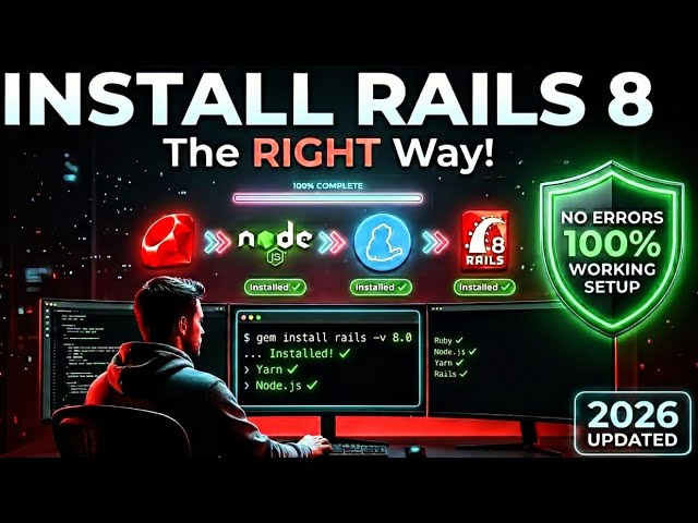 Install Rails 8.0 on Windows || Guide 2026 🔥#Rails8 #rails #viral #yarn #nodejs #trending #fyp #edit