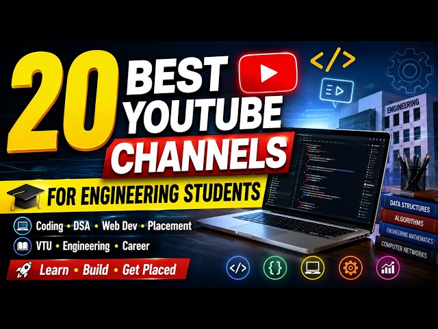 🔥 20 Best YouTube Channels for Engineering Students | Coding, DSA, Placements & Career 🚀