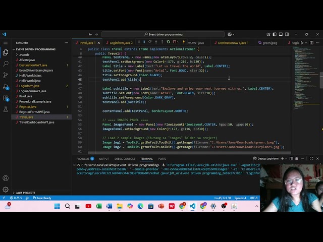 travel website using java awt with basic functionality and event handling