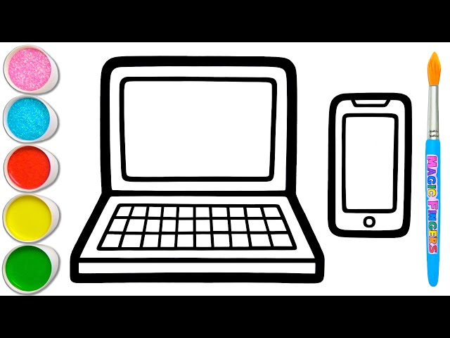 Dibujo, pintura y coloreado con laptop y teléfono inteligente para niños 💻📱 Show de dibujo #378