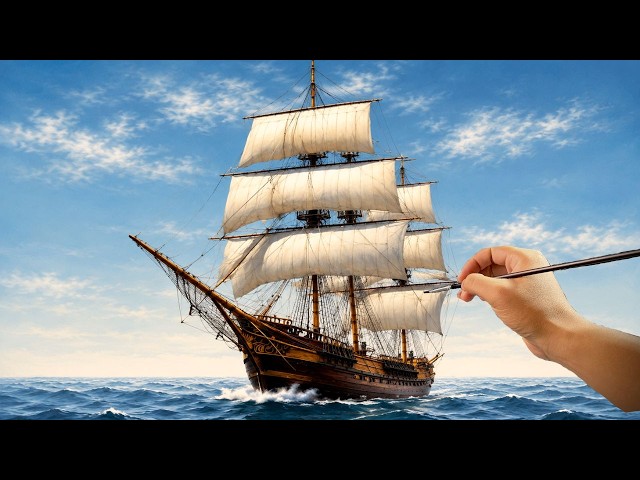 👀 Photograph or Painting? The Truth Will Surprise You! | Acrylic Ship Tutorial | #0126