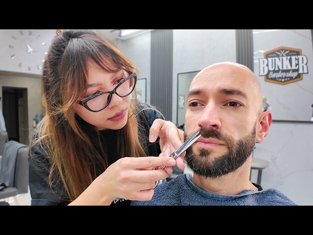 Barbering Excellence: Head Shave, Beard trim and DETAILS [Relaxing] – Almaty 🇰🇿