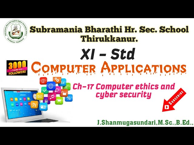 XI STD - COMPUTER APPLICATION CHAPTER 17 ethical issues, cyber crime, software piracy