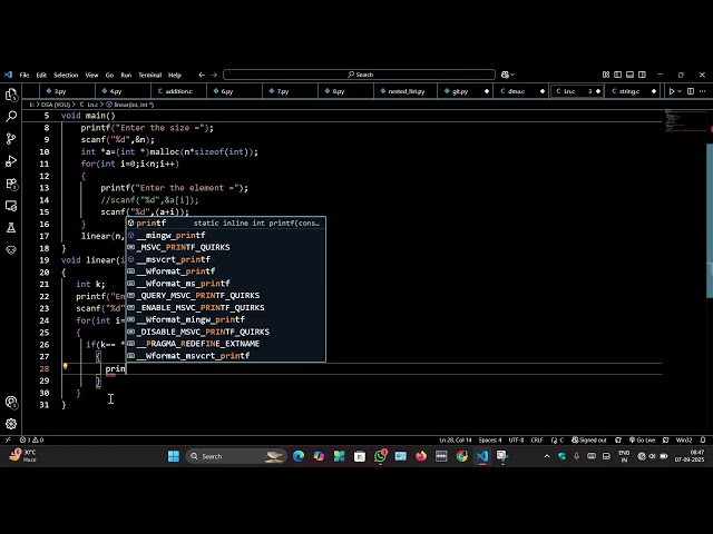 Linear Search Algorithm With DMA in c