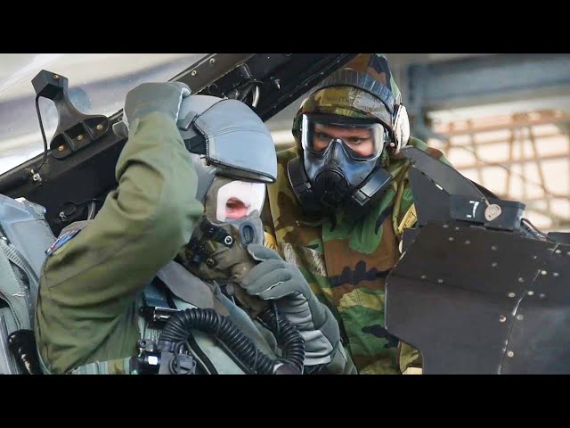 F-16 fighter jet takeoff in a chemical attack,  U.S. Air Force