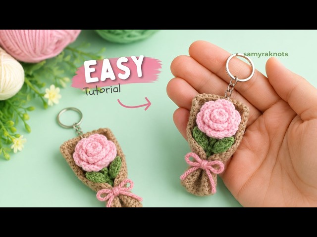 Easy Crochet Mini Rose Bouquet Keychain 🌹 | Step-by-Step Beginner Crochet Tutorial