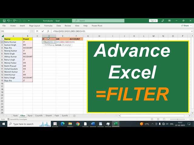 Filter Formula in Excel | Advance Excel| GBCTI | Vikash Sir