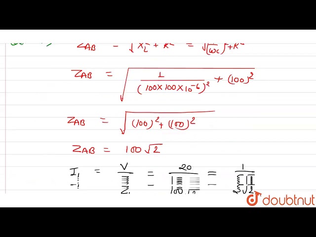 In the given circuit, the AC source has `(omega) = 100 rad//s`. Considering the inductor