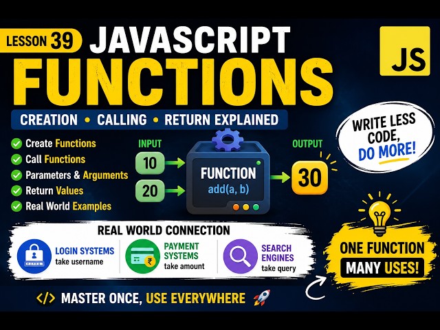 Lesson 39: JavaScript Functions | Creation, Calling & Return Explained