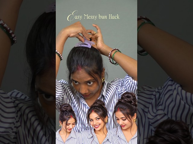 Easy bun hairstyle hack, messy bun hairstyle, hairstyle tutorial #ytshorts #simmigupta #hairstyle
