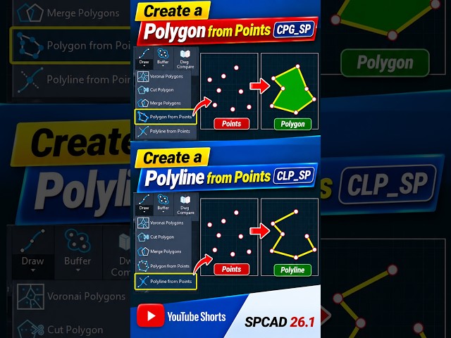 Create Polygon and Polyline from Points Using SPCAD v26.1 |#shorts