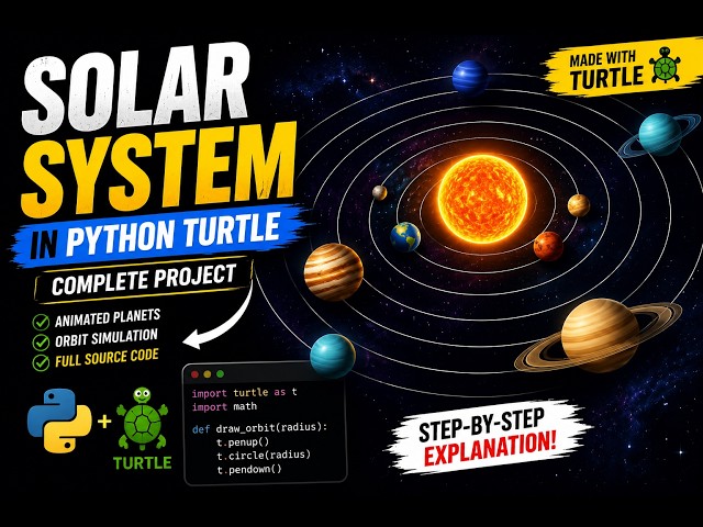 🌌 Solar System Animation in Python Turtle | Complete Project with Source Code | Python Tutorial