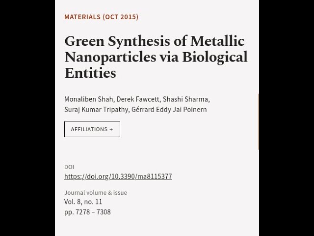 Green Synthesis of Metallic Nanoparticles via Biological Entities | RTCL.TV